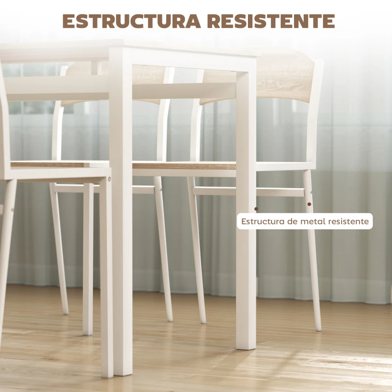 HOMCOM Juego de Mesa y 4 Sillas de Comedor Estilo Moderno Marco Metálico para Espacios Pequeños Blanco