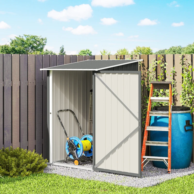Outsunny Gartenhaus Geräteschuppen aus verzinktem Stahl mit Tür, 100x104x160 cm, Hellgrau