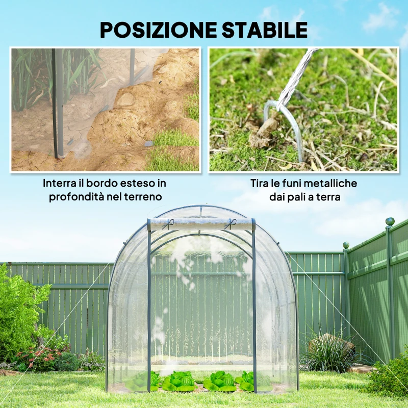 Outsunny Serra a Tunnel 3x2x2m con Porta Avvolgibile e Finestre a Rete in Acciaio e Plastica, Trasparente