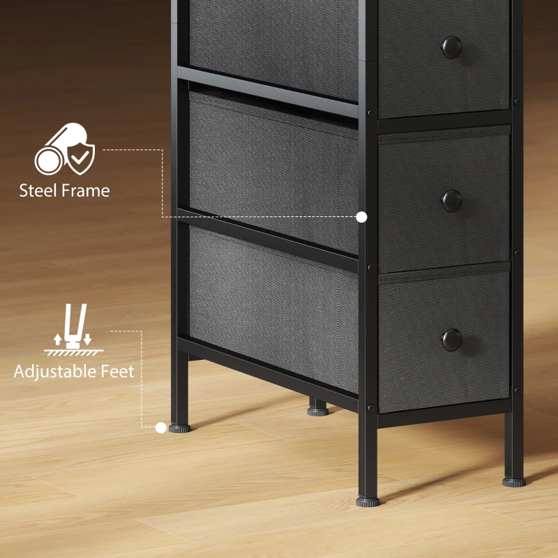 HOMCOM 4 Drawer Fabric Dresser Chest of Drawers, Slim Storage Cabinet with Steel Frame for Small Spaces, Bedroom, Black