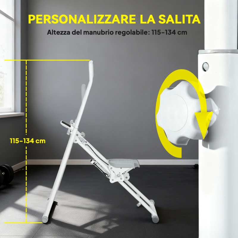 SPORTNOW Stepper Vertical Climber Pieghevole con Impugnatura Regolabile, Pedali Antiscivolo e Monitor LCD, Bianco