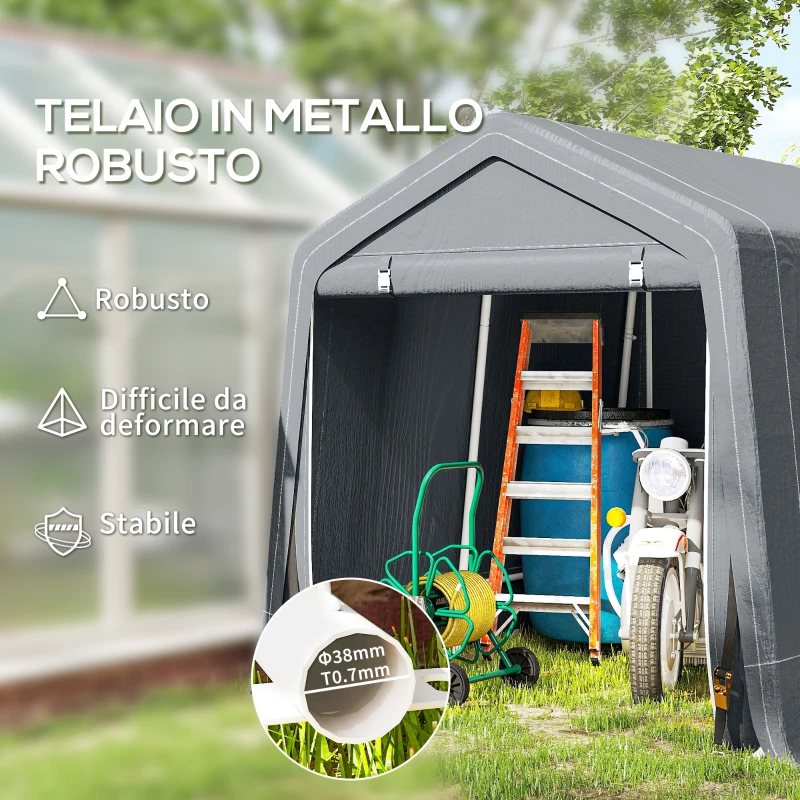 Outsunny Tenda Garage 2.4x2m per Veicoli e Biciclette in Metallo e Tessuto PE, Grigio Scuro