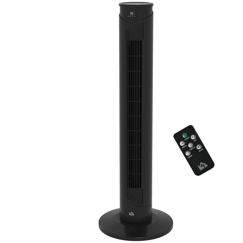 HOMCOM Ventilateur colonne télécommande minuterie 12 heures mode veille 3 vitesses ventilateur tour oscillant 70 ° noir