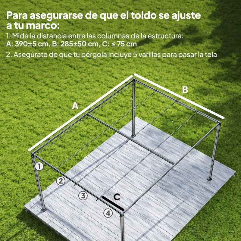 Outsunny Techo de Repuesto Retráctil 4x3,5 m para Marco de 4x3 m Toldo de Tela Solo para Cenador Jardín con 8 Orificios Gris