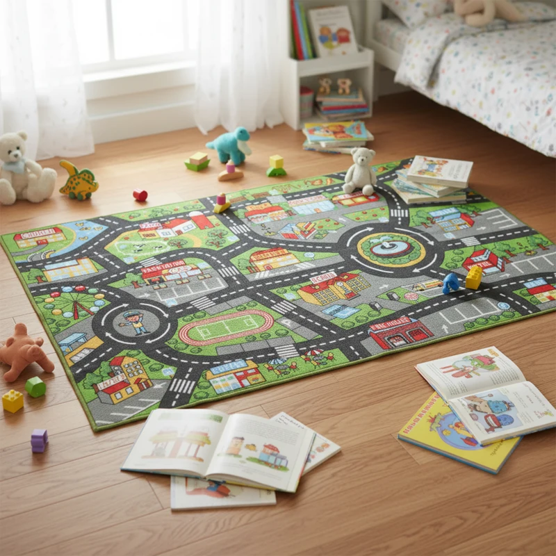 AIYAPLAY Tapis enfant Route de Ville 160x100 cm Tapis éducatif antidérapant pour rampement et jeux de voitures