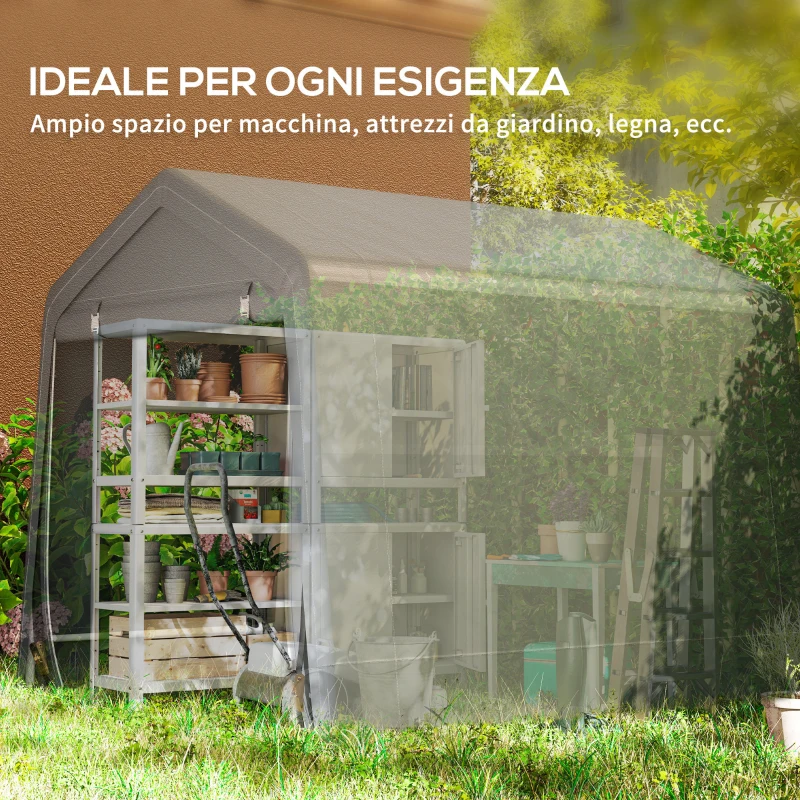 Outsunny Tenda Garage 2.4x2m per Veicoli e Biciclette in Metallo e Tessuto PE, Grigio Scuro