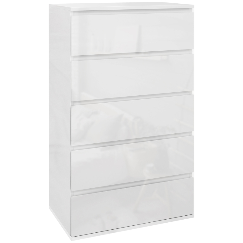 HOMCOM 5-Drawer Modern Dresser, High Gloss Storage Drawer Unit for Bedroom, White