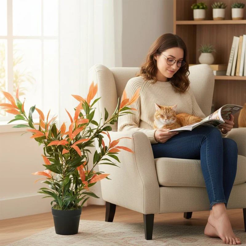 HOMCOM Sztuczna Photinia 90 cm roślina sztuczna z 300 liśćmi, z regulowanymi gałęziami, 45 x 45 x 90 cm, Czerwony+Zielony