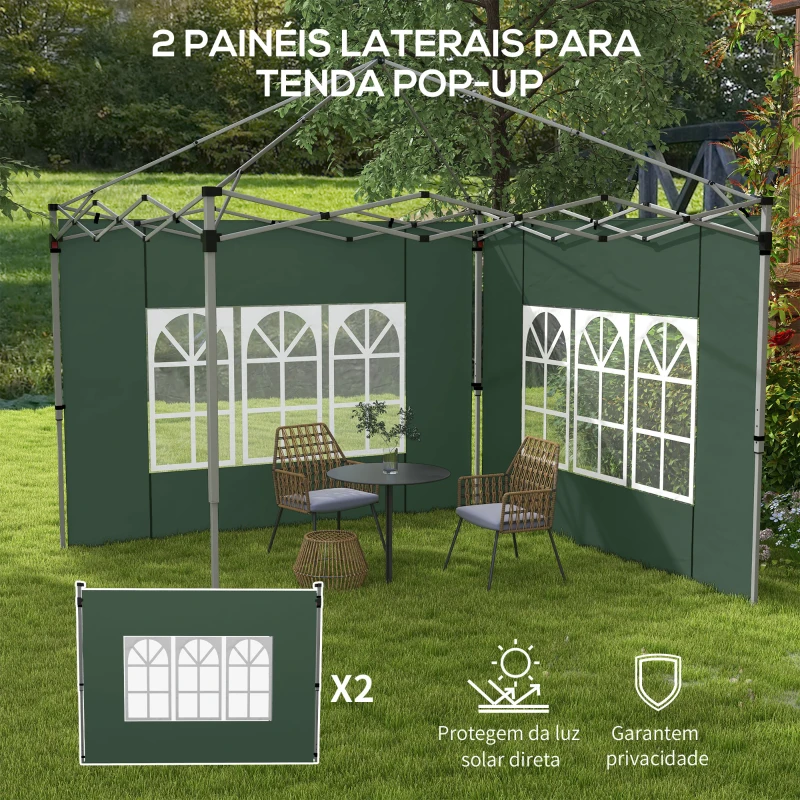 Outsunny 2 Paredes Laterais para Tenda de 3x3 / 3x4 m 295x195 cm Parede de Substituição de Tecido Oxford para Tendas Dobráveis Verde