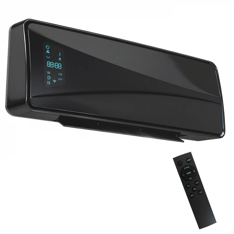 HOMCOM 2000W Ceramic Electric Heater with Fan, Adjustable Thermostat, Wall Mounted - Black