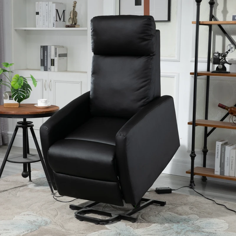 HOMCOM Fauteuil releveur électrique inclinable avec repose-pied ajustable et télécommande revêtement synthétique noir