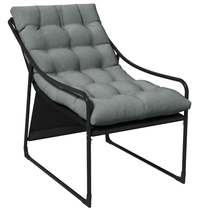 Outsunny Chaise de jardin fauteuil d'extérieur avec coussin cadre en acier pour balcon, terrasse, jardin gris