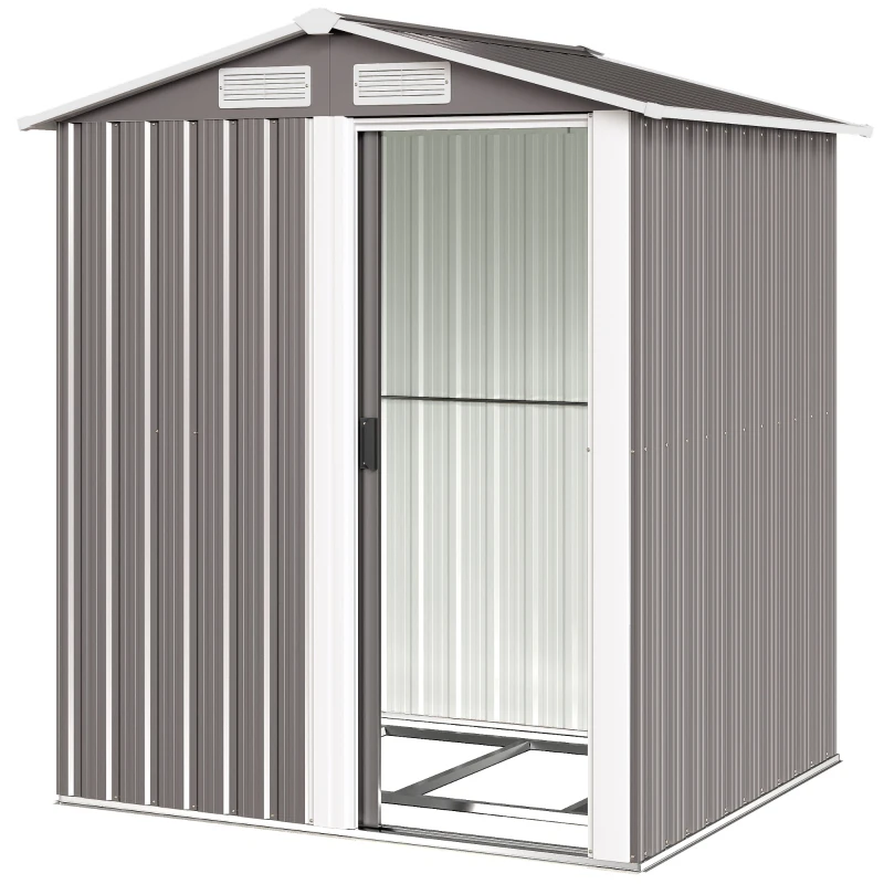 Outsunny Garden Metal Tool Storage Shed with Sliding Door, Sloped Roof and Foundation Kit, 152 x 132 x 188cm, Grey