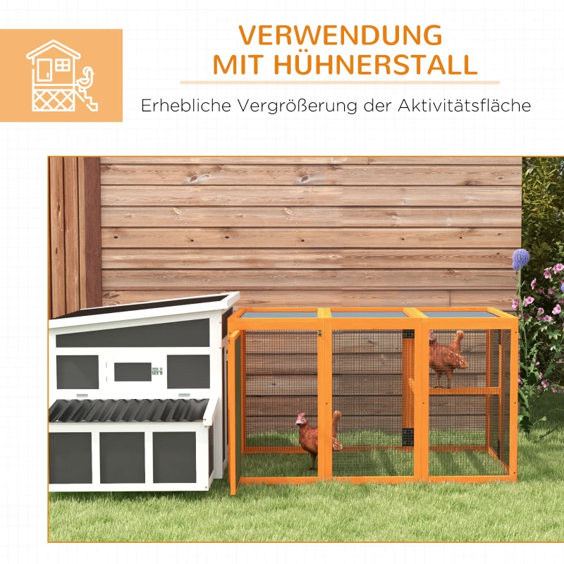 PawHut Hühnerstall für 1-3 Hühner, Holzrahmen, Stahldraht, erweiterbares Design, Holzsitzstangen, Orange