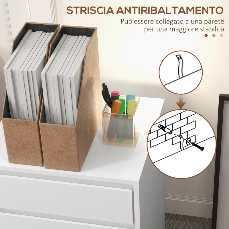HOMCOM Cassettiera da Ufficio con 4 Cassetti e Ruote con Freno in Legno MDF, 46x40x65 cm, Bianco