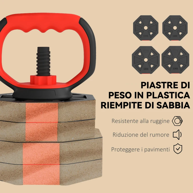 SPORTNOW Set Pesi da Palestra 6 in 1 da 30kg, Convertibile in Kettlebell, 2 Manubri, Bilanciere e Supporto Flessioni, Rosso