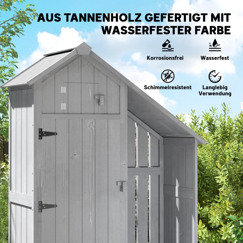 Outsunny Gartenschrank Holz Outdoor wetterfest Geräteschuppen mit Asphaltdach Einlegeboden 129 x 51,5 x 180 cm Grau