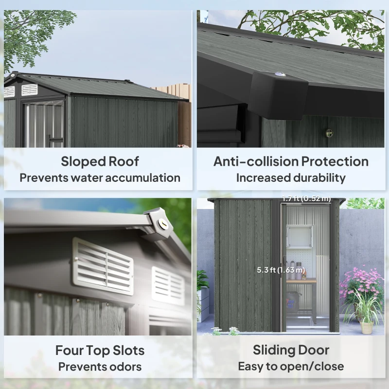 Outsunny 4.3 x 5ft Outdoor Garden Storage Shed - Grey Wood Effect