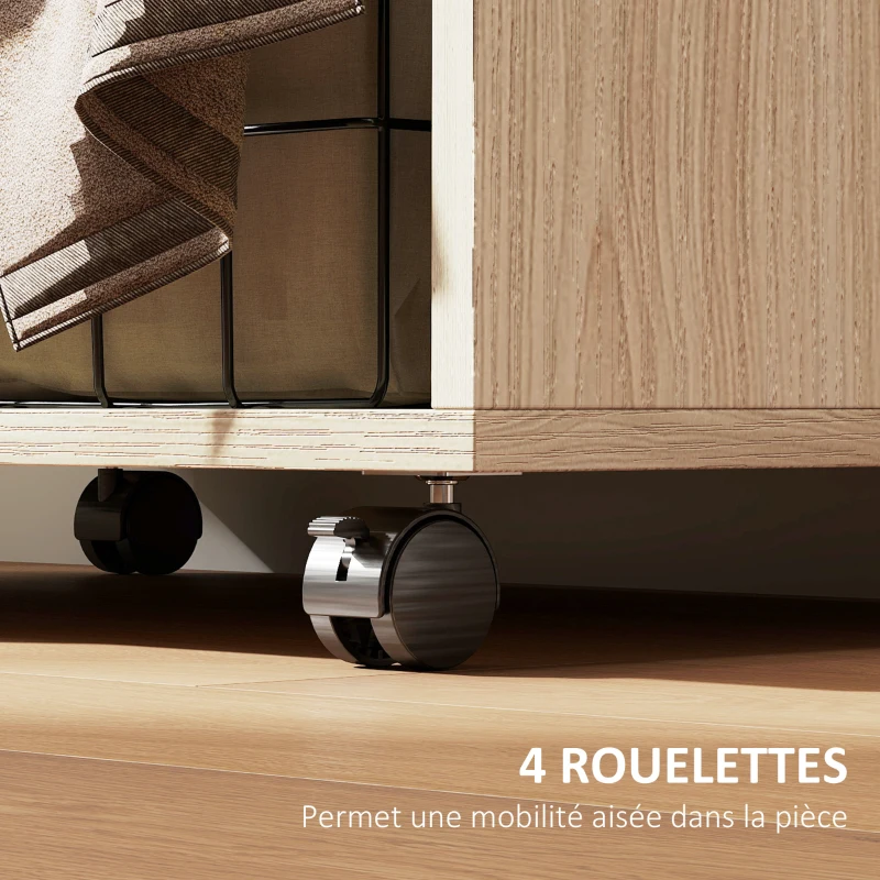 HOMCOM Armoire penderie armoire de rangement mobile avec rideau, tringle de suspension, 60 x 40 x 128 cm, effet bois naturel