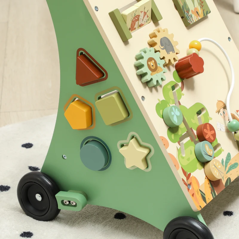 AIYAPLAY Wooden Baby Walker, Push Along Walker Toys with Speed Control, Xylophone, gears and Bead Maze, Green