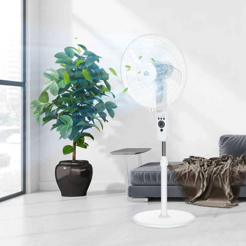 HOMCOM Ventilateur sur pied puissant 45 W réglable en hauteur 110-124 cm, télécommande, 3 vitesses, oscillation et minuterie