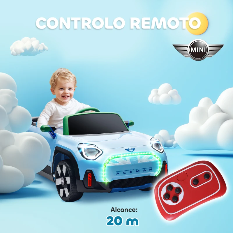 AIYAPLAY Carro Elétrico para Crianças MINI Concept Aceman 12V com Bluetooth Motor Duplo Suspensão Traseira Faróis Música USB 109x63x46 cm Azul