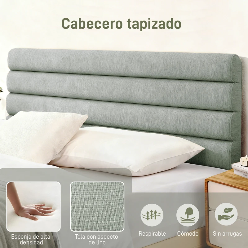 HOMCOM Cabecero de Cama 140 cm Tapizado en Lino Altura Ajustable de 3 Niveles 106/116/126 cm Montado a la Pared Gris