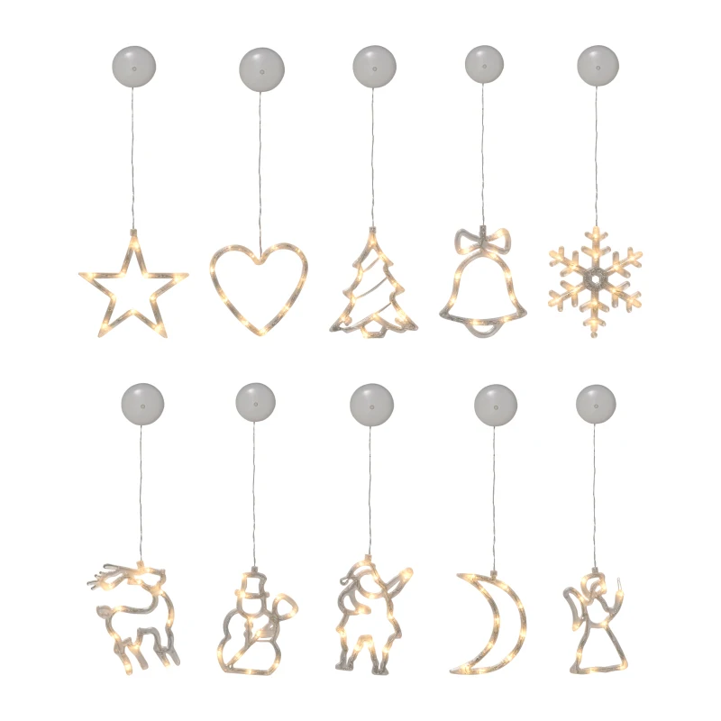 HOMCOM 18 pièces décorations de fenêtre de Noël LED guirlande lumineuse de fenêtre avec ventouses flocons de neige blanc chaud