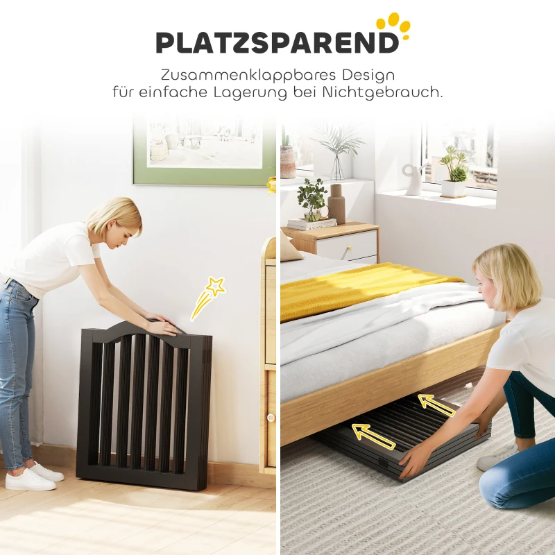 PawHut Absperrgitter Hund Freistehendes Schutzgitter mit Füßen, Klappbar Hundegitter, 4 Paneelen, 208 x 29,5 x 61 cm, Schwarz