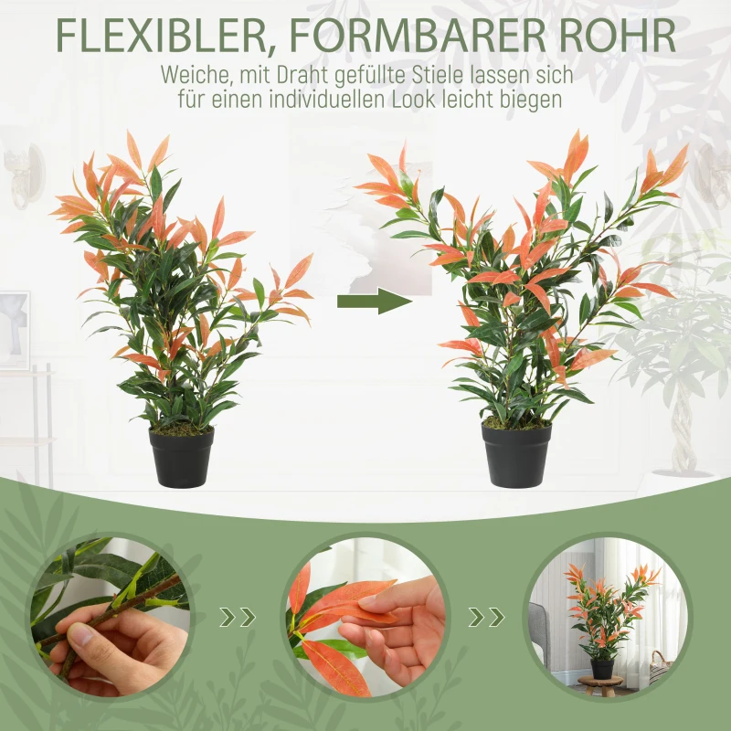 HOMCOM Kunstmatige Glansmispel 90 cm kunstplant met 300 bladeren, aanpasbare takken, 45 x 45 x 90 cm, Rot+Grün