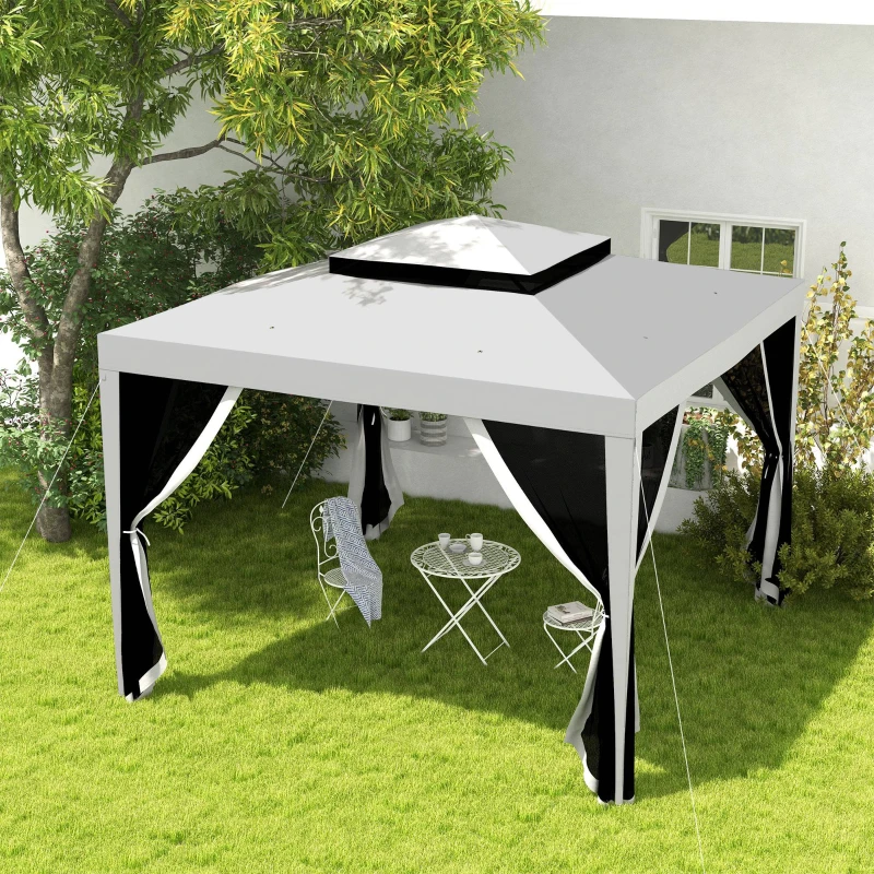 Outsunny Tonnelle barnum de jardin 3L x 3l m avec 4 moustiquaires amovibles - double toit - gris