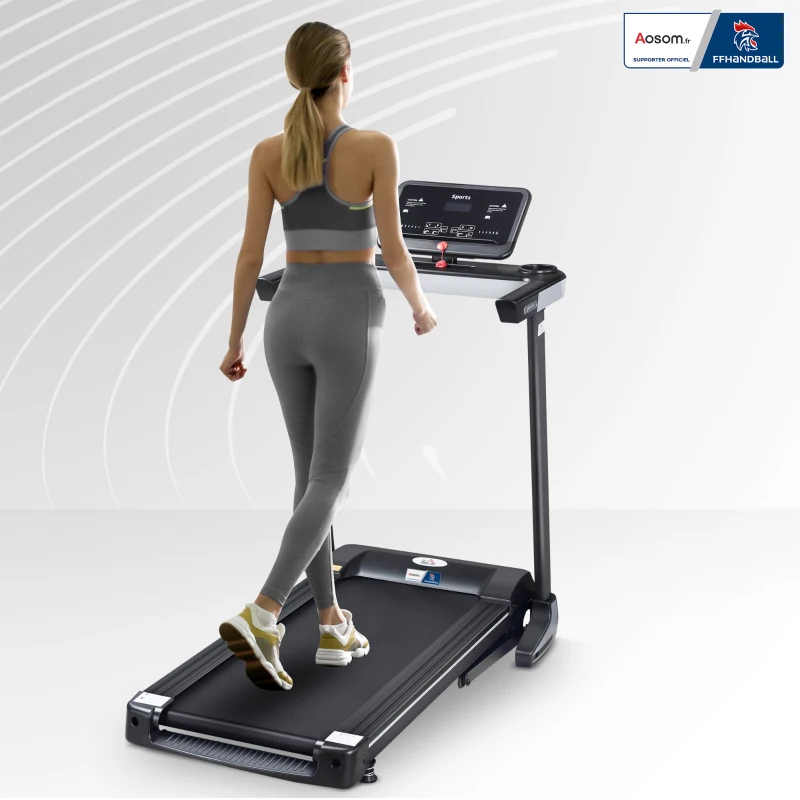 Tapis de Course Electrique Pliable - Aosom.fr x FFHandball - Tapis Roulant 1-12 Km/h 500 W écran LCD 12 programmes Noir
