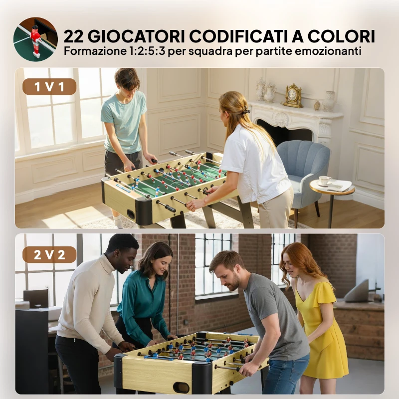 SPORTNOW Calcio Balilla Pieghevole con Impugnature Antiscivolo, 2 Palline e Segnapunti, Verde e color Legno