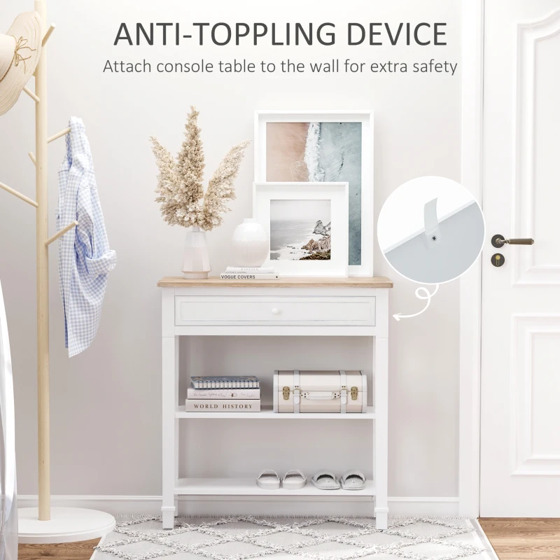 HOMCOM Console Table Hallway Side Desk 1 Drawer 2 Shelves Worktop Handle Retro Elegant Style Home Display Storage for Bedroom Livingroom