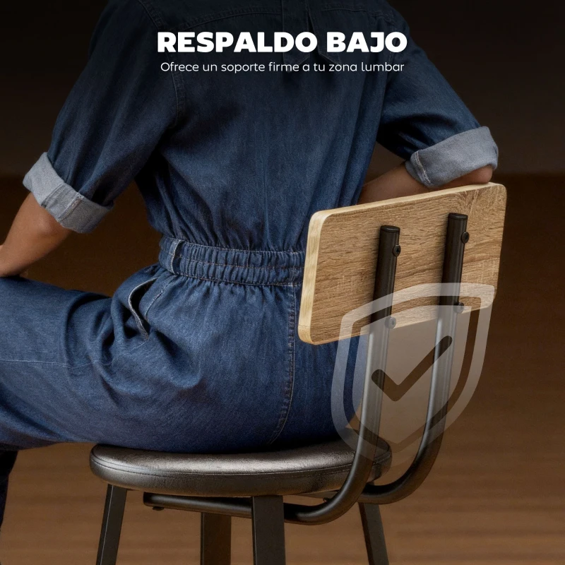 HOMCOM Juego de 2 Taburetes Altos de Cocina con Respaldo y Reposapiés Tapizados de PU Asiento de 75,5 cm Natural y Negro