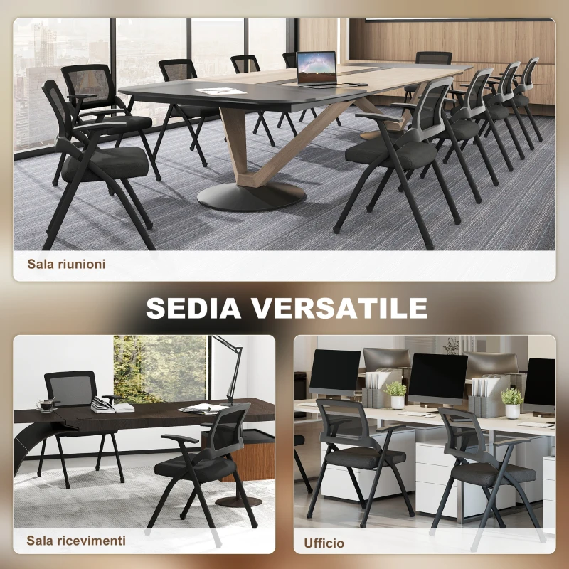 HOMCOM Set 2 Sedie Pieghevoli con Schienale Curvo e Braccioli, in Tessuto Effetto Lino e Acciaio, 61x56x84 cm, Nero