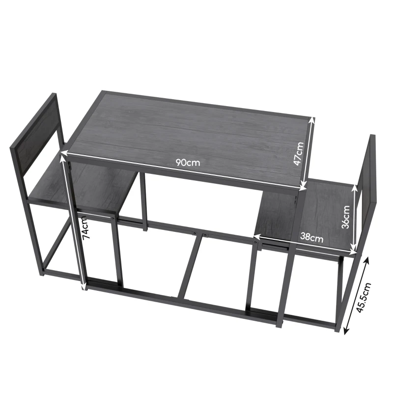 HOMCOM 3 Piece Table Stool Set - Charcoal Grey Wood-Effect