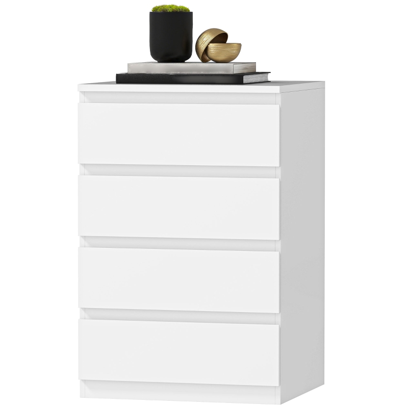 HOMCOM Cómoda 4 Cajones con Cierre Suave Cajonera para Salón Oficina Estilo Moderno 45x40x68 cm Blanco