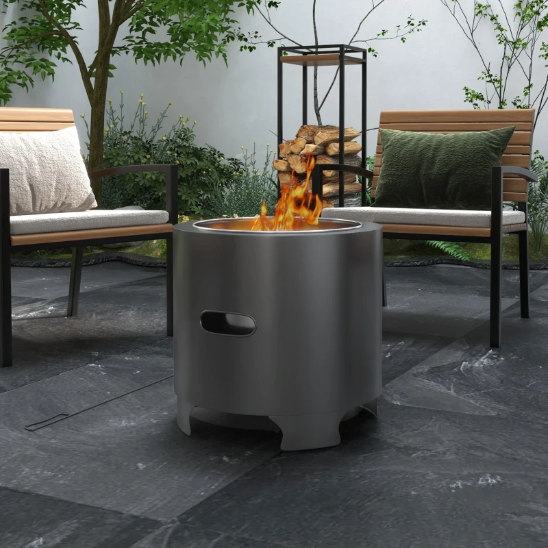 Outsunny Brasero sans fumée foyer à bois extérieur rond portable en métal avec tisonnier - diamètre 45 cm - noir