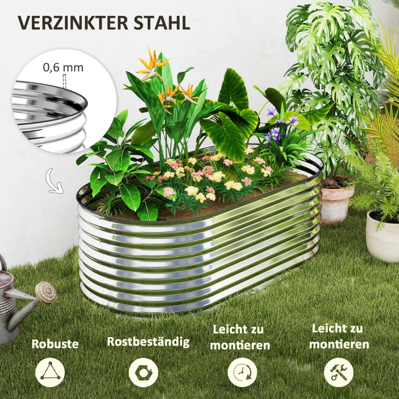 Outsunny Pflanzkübel, Metall-Blumenkübel mit Sicherheitskante und Handschuhen, offener Boden, 160B x 80T x 56H cm, Dunkelgrau
