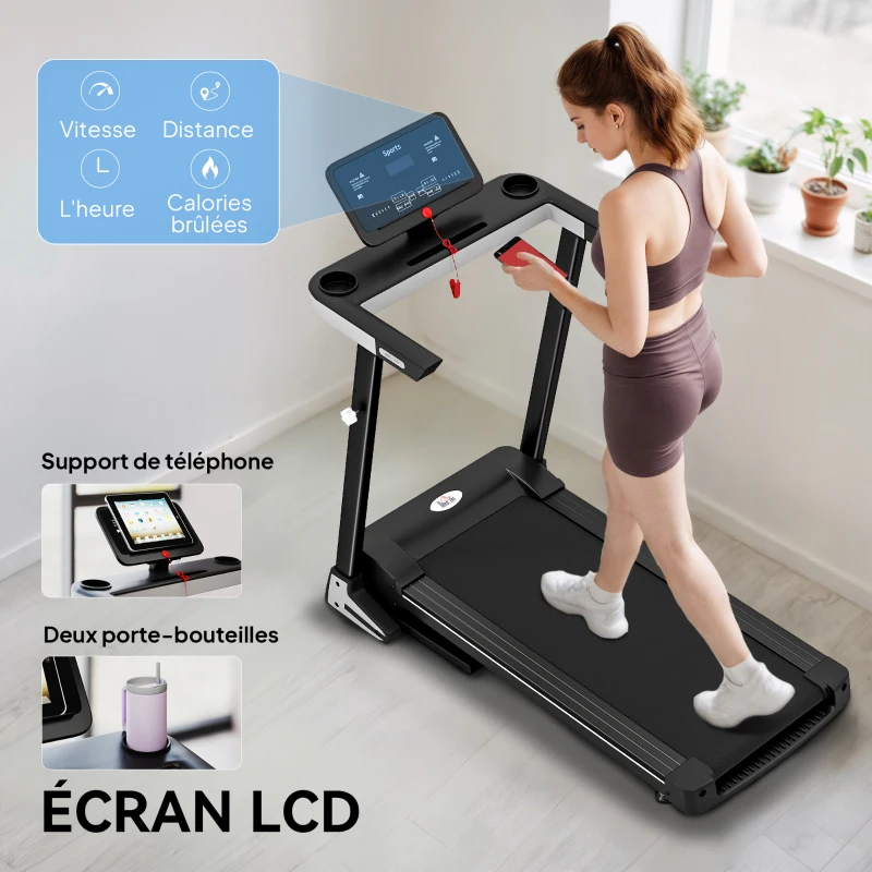 Tapis de Course Electrique Pliable - Aosom.fr x FFHandball - Tapis Roulant 1-12 Km/h 500 W écran LCD 12 programmes Noir