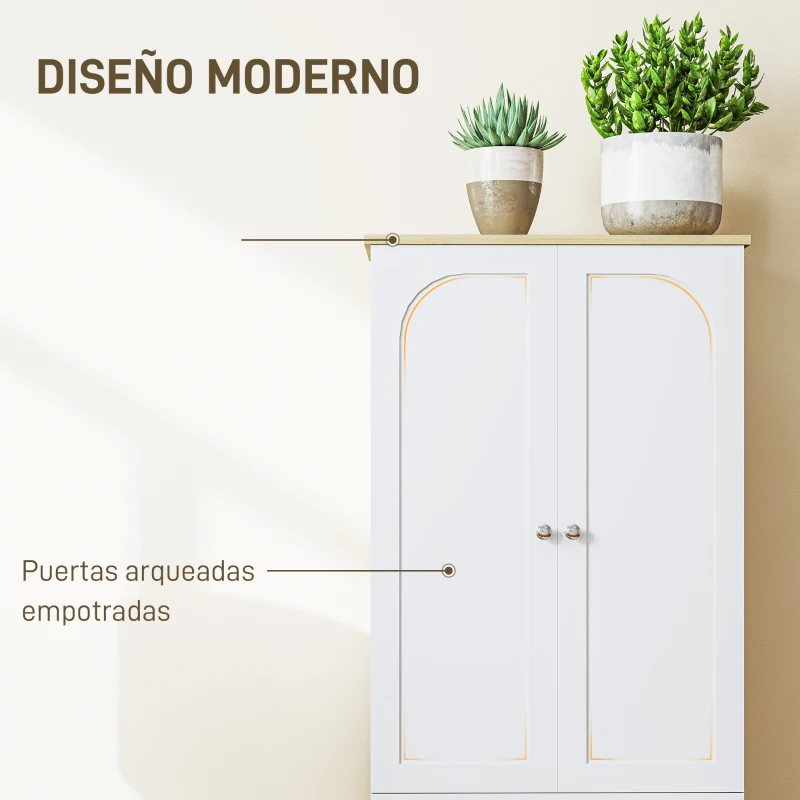 HOMCOM Alacena de Cocina Mueble Auxiliar de Cocina con 4 Puertas y Estantes Ajustables para Comedor Salón 60x30x183 cm Blanco