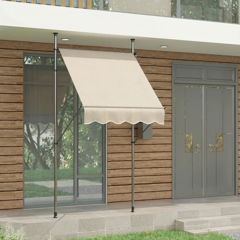 Outsunny Store banne autoportant manuel rétractable 1,5L x 1,2l x 2,1-3H m inclinaison réglable métal alu polyester sable