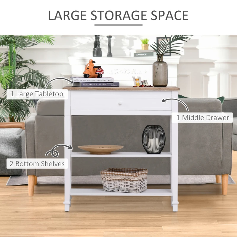 HOMCOM Console Table Hallway Side Desk 1 Drawer 2 Shelves Worktop Handle Retro Elegant Style Home Display Storage for Bedroom Livingroom