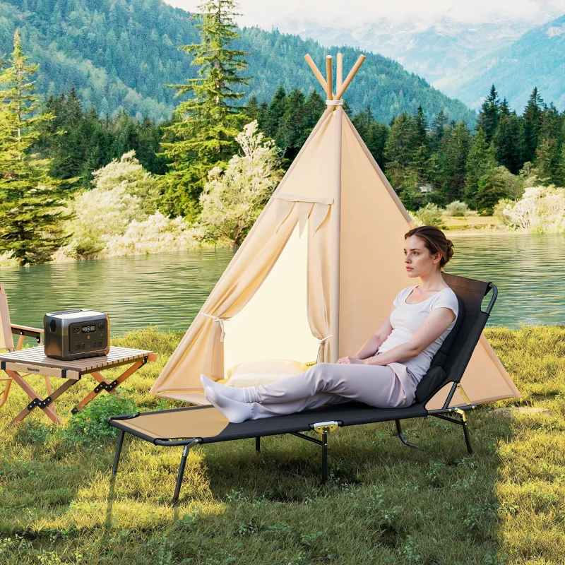 Outsunny Bain de Soleil Pliable transat inclinable 4 Positions Chaise Longue 3 Coussins fournis Noir