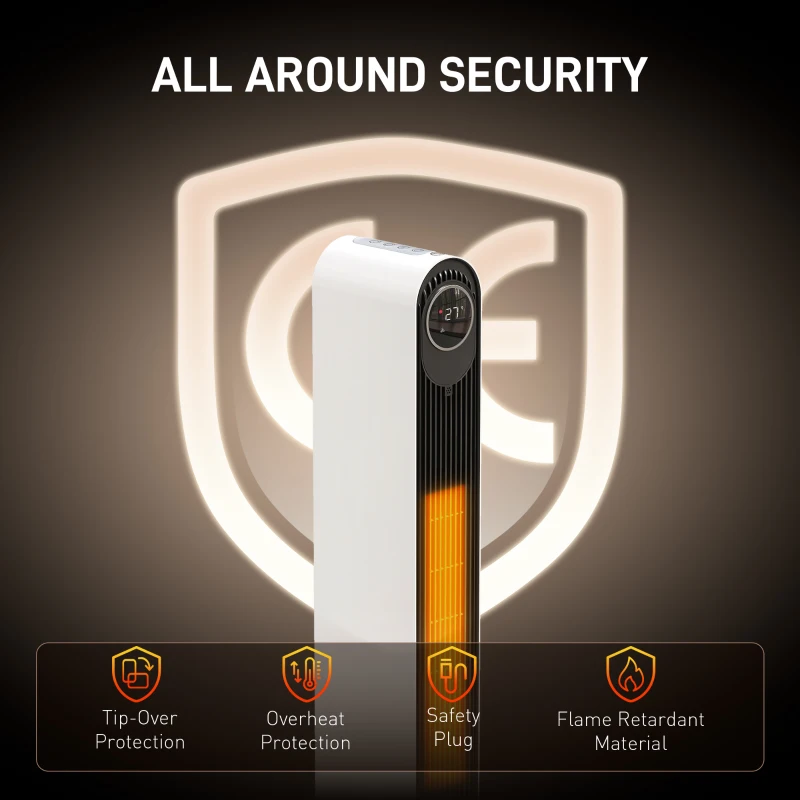 HOMCOM 2000W Ceramic Electric Heater with Fan, Timer, Oscillation - White