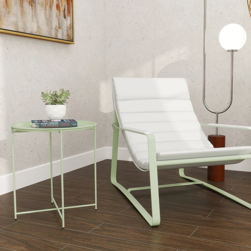 Outsunny Petite table basse ronde table d'appoint plateau amovible avec bord relevé pieds pliables en acier Ø 46 x 50 cm vert