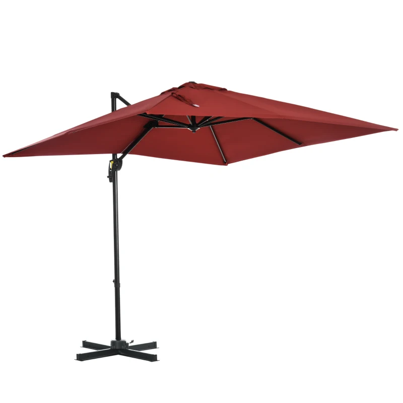Outsunny Parasol déporté carré manivelle avec pied en acier dim. 2,5L x 2,5l m alu. polyester rouge