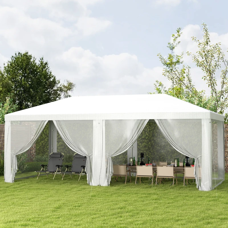 Outsunny Tente de reception extérieur barnum tonnelle 6 parois amovibles dim. 6L x 3l m, pour les fêtes, évènements, blanc