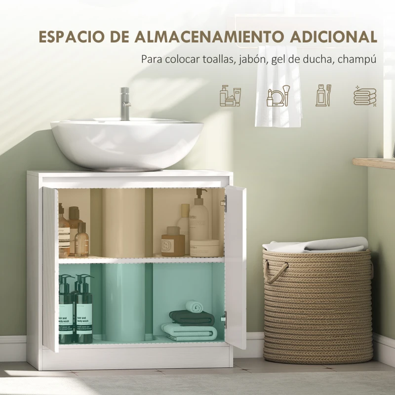 HOMCOM Mueble Bajo Lavabo Mueble de Baño con 2 Puertas Estante Ajustable para Lavabos con o sin Pedestal 60x30x59,8 cm Blanco